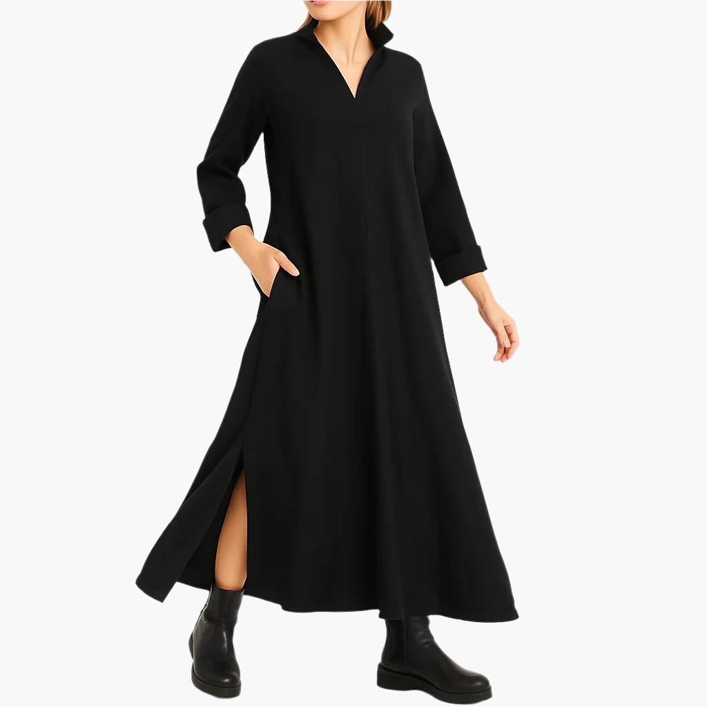 Women's Relaxed Fit Maxi Dress with Modern Slit Detail – Elegant Everyday and Office Style