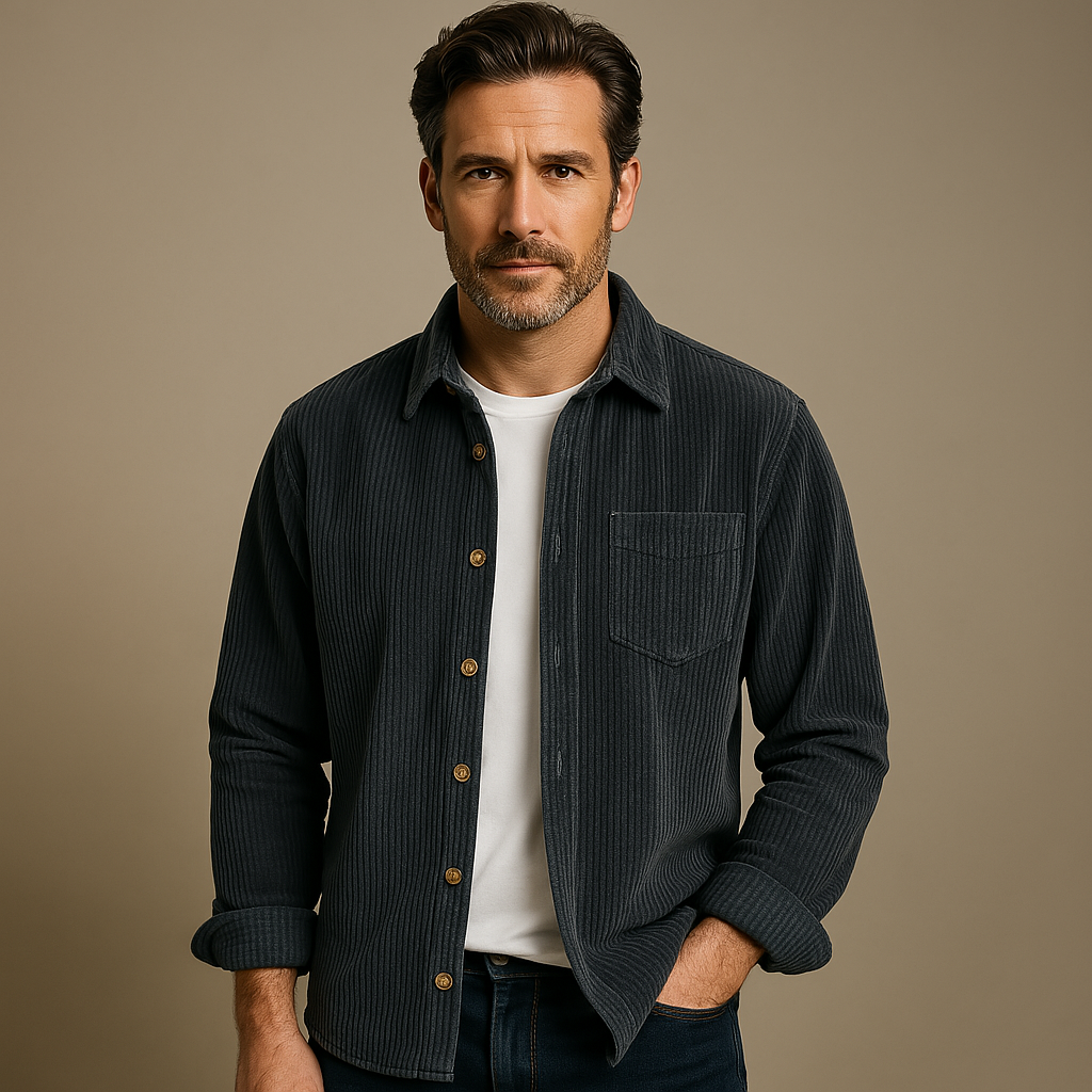 Men's Casual Corduroy Shirt Long Sleeve Button Up Versatile Style