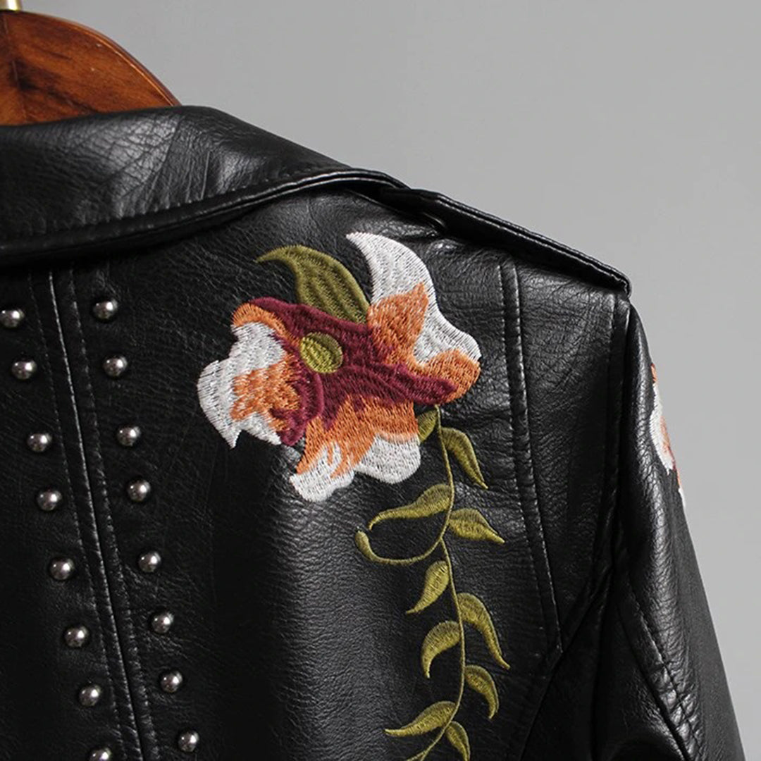 Women's Floral Embroidered Biker Jacket - Fashion Statement for Everyday and Special Occasions