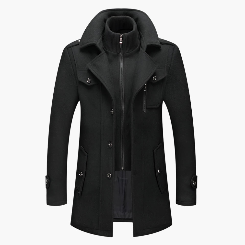 Men's Double-Layer Winter Coat – Elegant Slim Fit Overcoat for Business and Everyday Wear