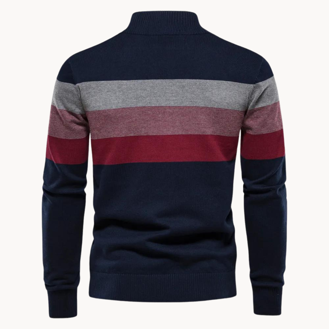 Men's Quarter-Zip Striped Sweater – Modern Slim Fit Pullover for Office, Casual, and Special Occasions