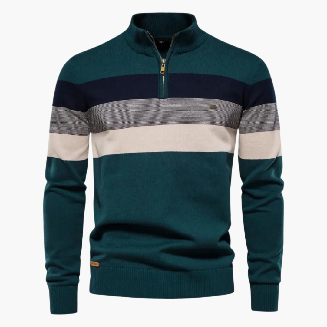 Men's Quarter-Zip Striped Sweater – Modern Slim Fit Pullover for Office, Casual, and Special Occasions