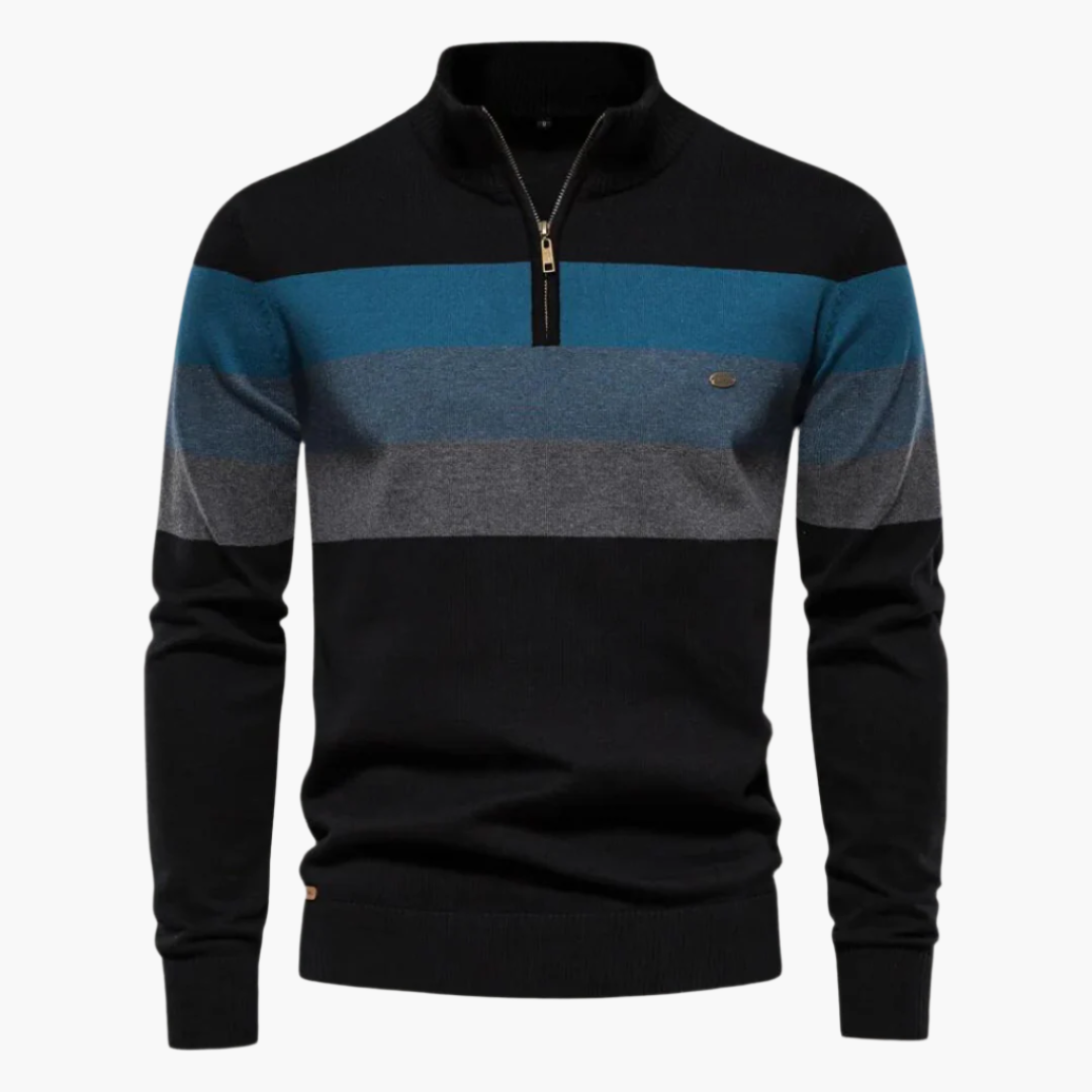 Men's Quarter-Zip Striped Sweater – Modern Slim Fit Pullover for Office, Casual, and Special Occasions