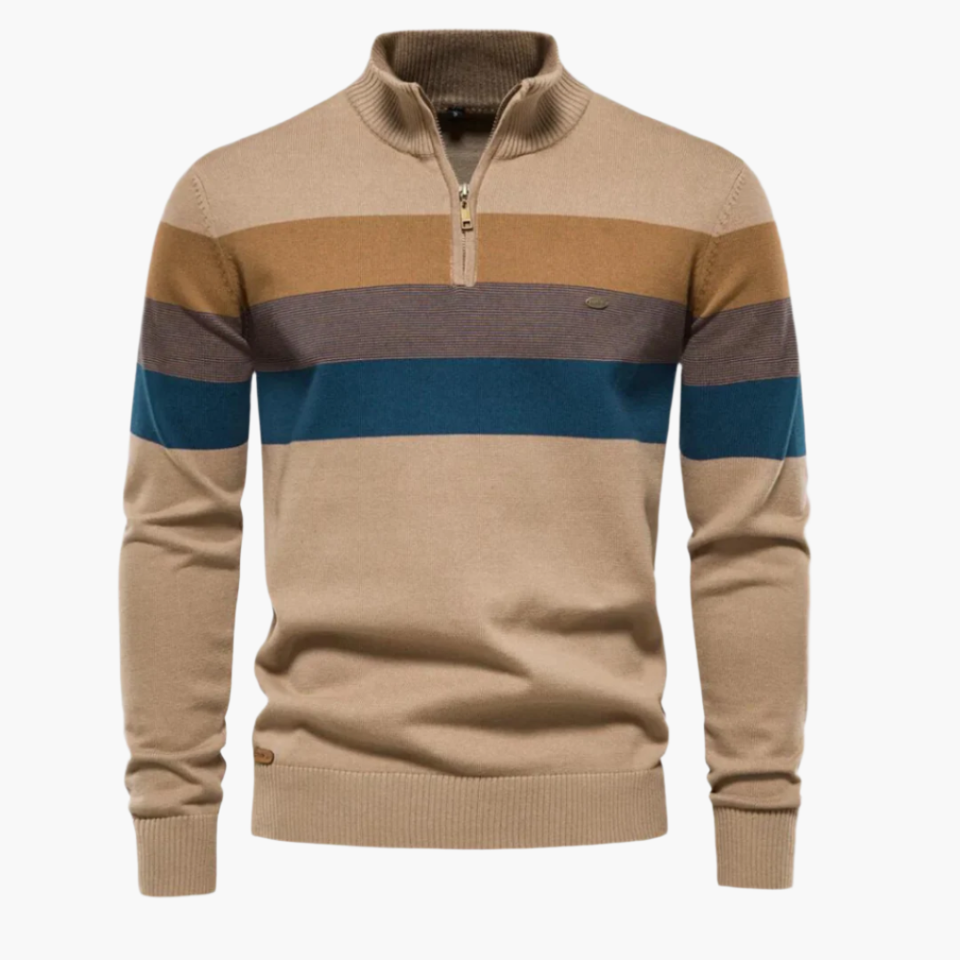 Men's Quarter-Zip Striped Sweater – Modern Slim Fit Pullover for Office, Casual, and Special Occasions