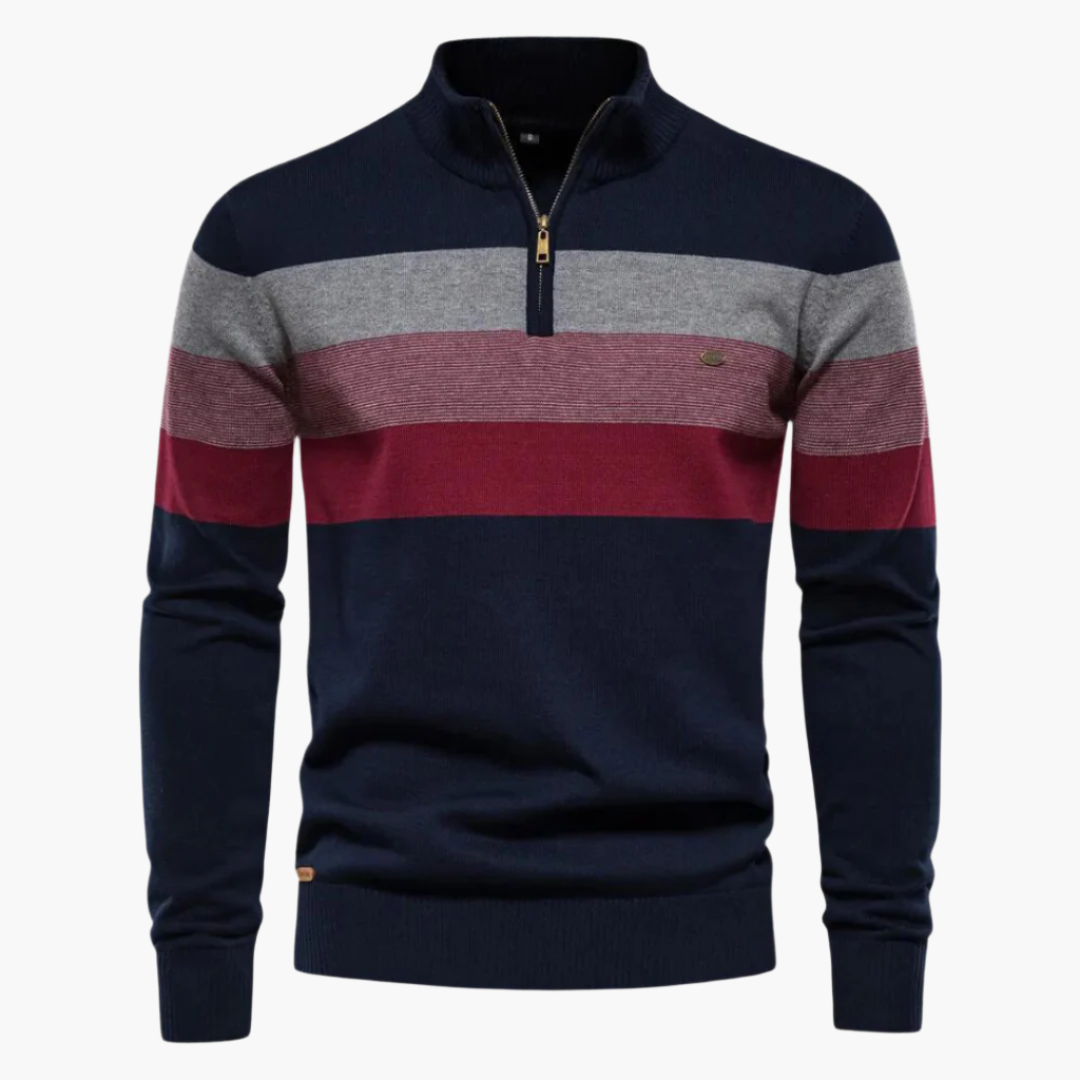 Men's Quarter-Zip Striped Sweater – Modern Slim Fit Pullover for Office, Casual, and Special Occasions