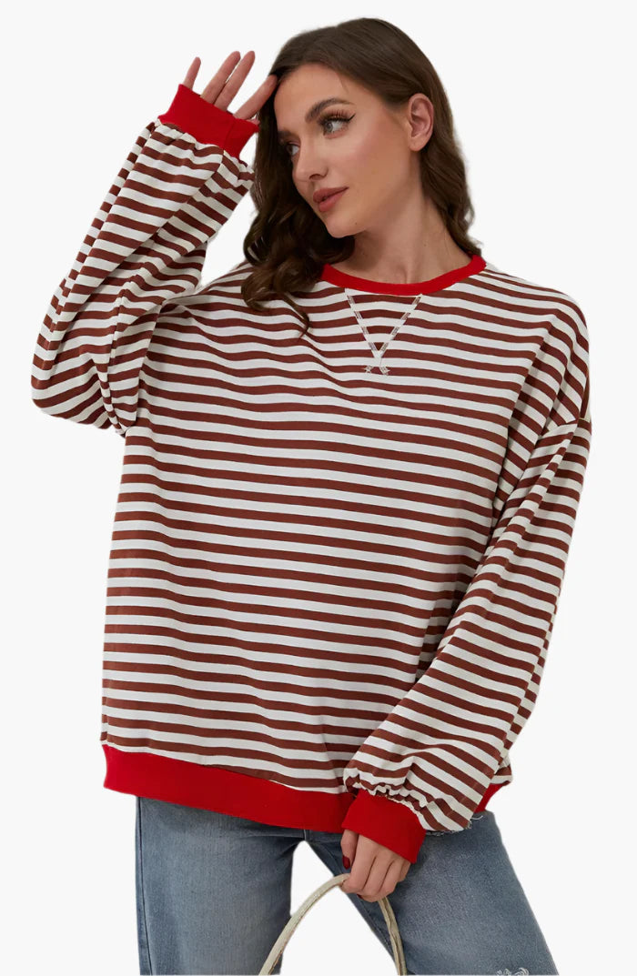 Women's Oversized Striped Pullover Casual Lounge Top