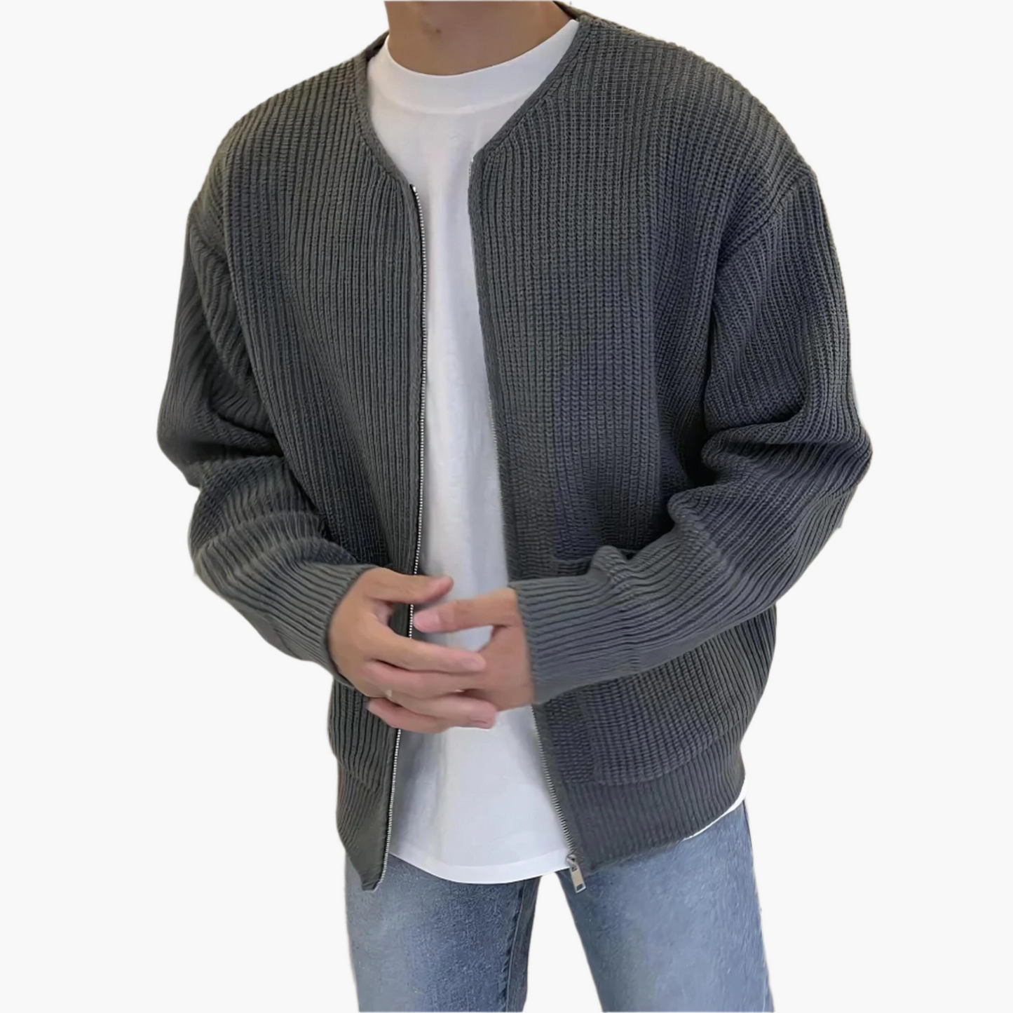 Men's Casual Knit Zip-Up Cardigan with Pockets – Everyday Modern Style