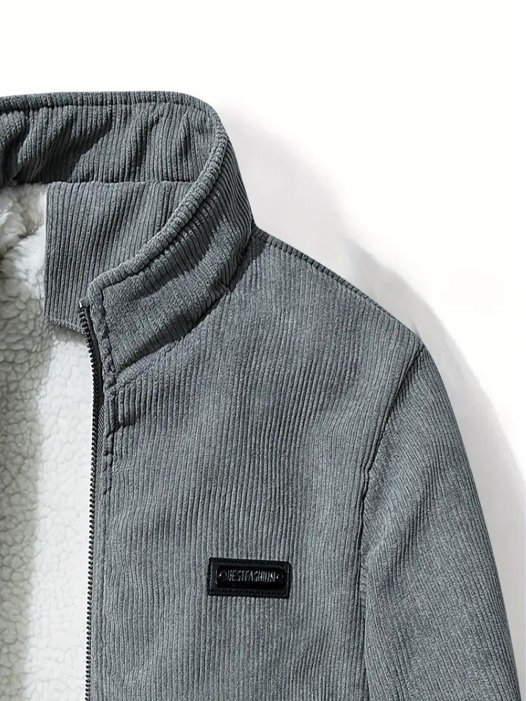 Men's Classic Stand Collar Corduroy Winter Jacket with Warm Lining - Urban Casual Style