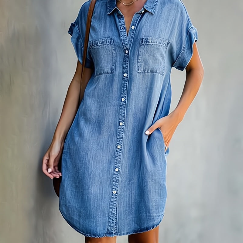 Women's Casual Denim Shirt Dress Button-Down Relaxed Fit for Everyday and Summer