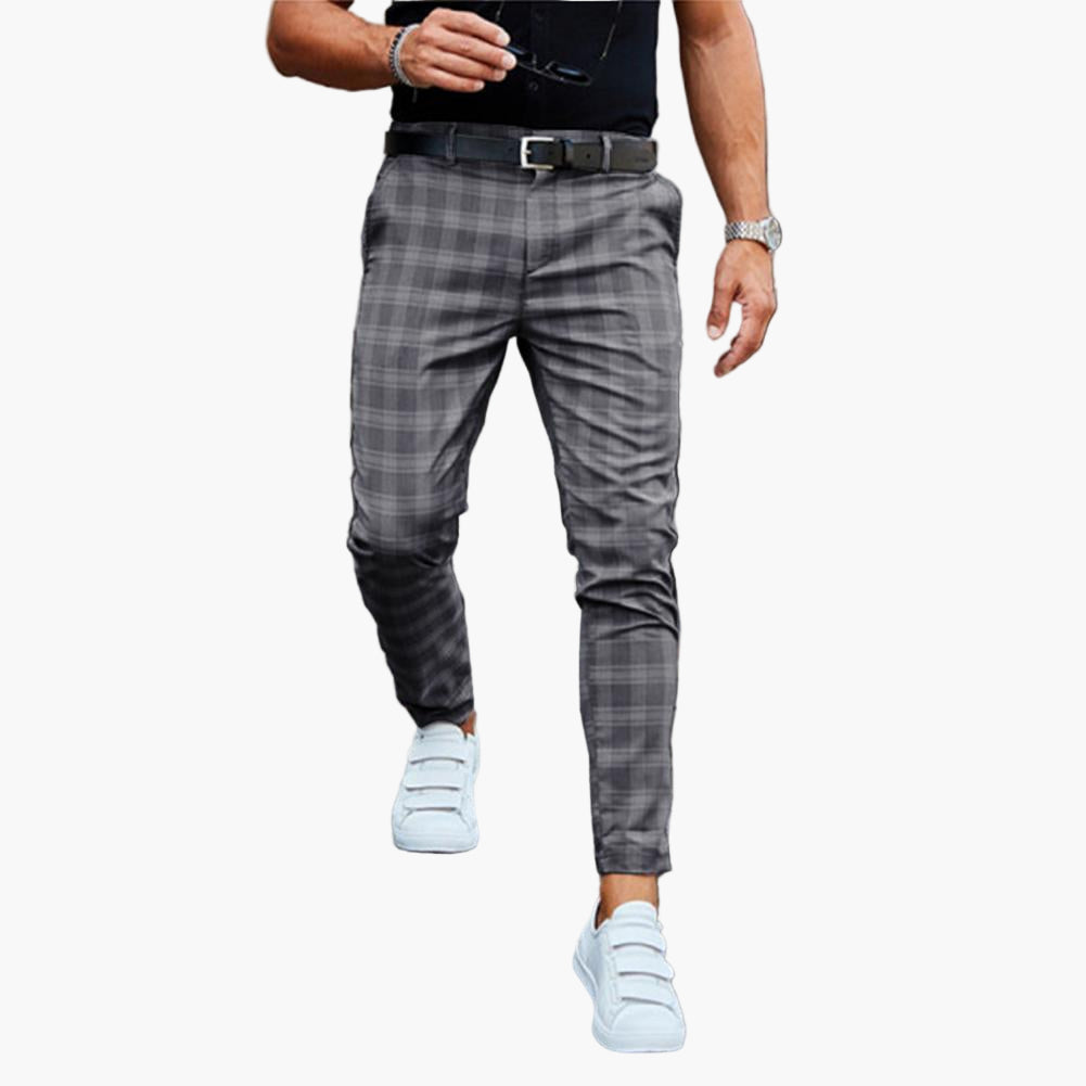 Men's Slim Fit Plaid Chino Pants – Modern Checkered Style for Business and Casual