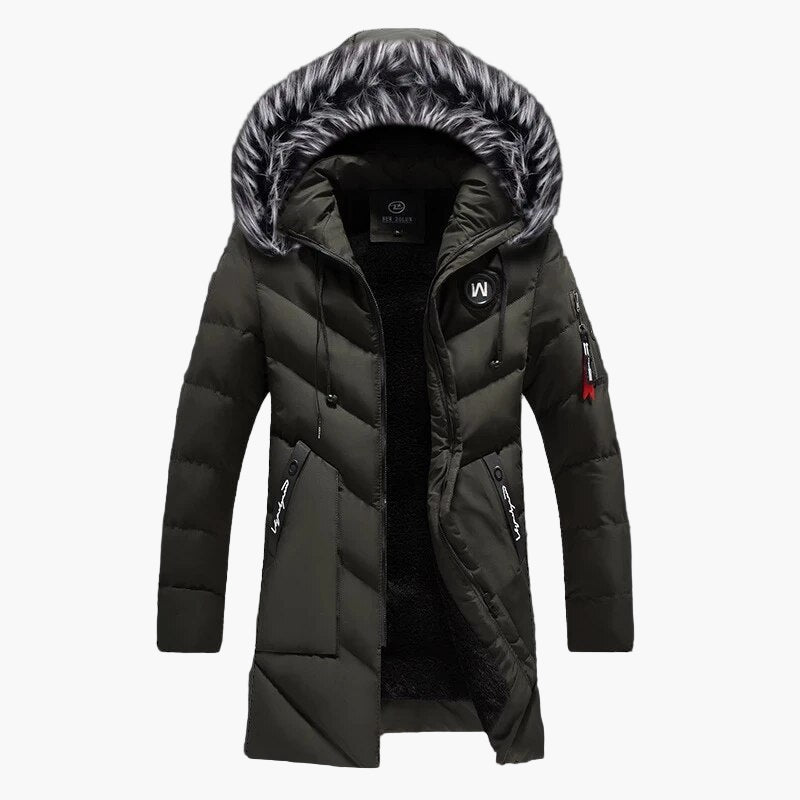 Men's Winter Puffer Parka with Hood and Faux Fur – Stylish Quilted Long Jacket for Cold Weather