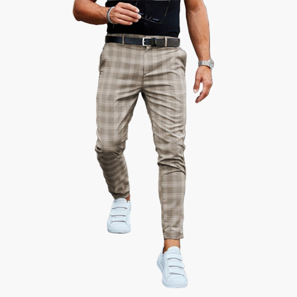 Men's Slim Fit Plaid Chino Pants – Modern Checkered Style for Business and Casual