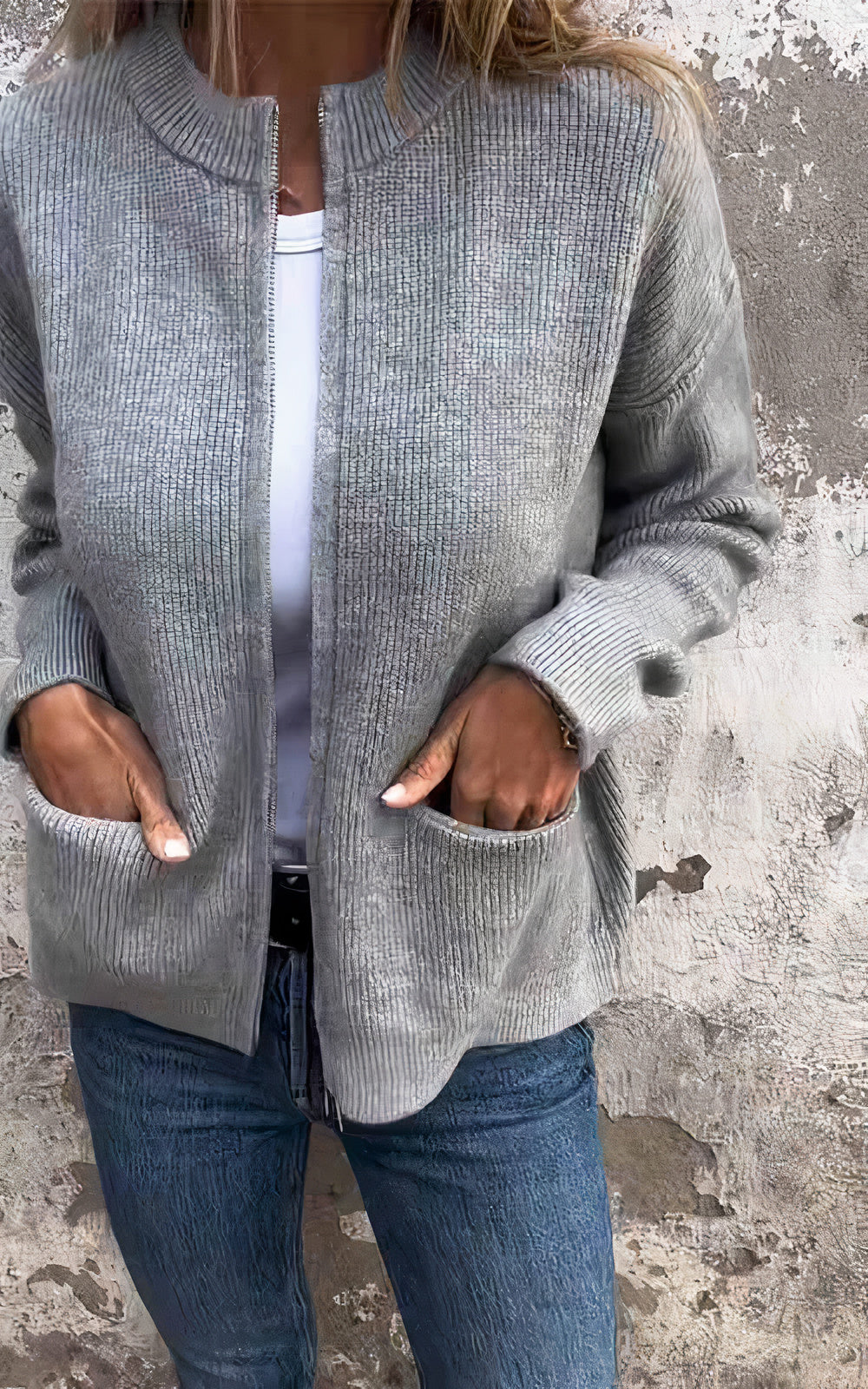 Women's Elegant Zip-Up Cardigan Sweater for Everyday and Office Wear