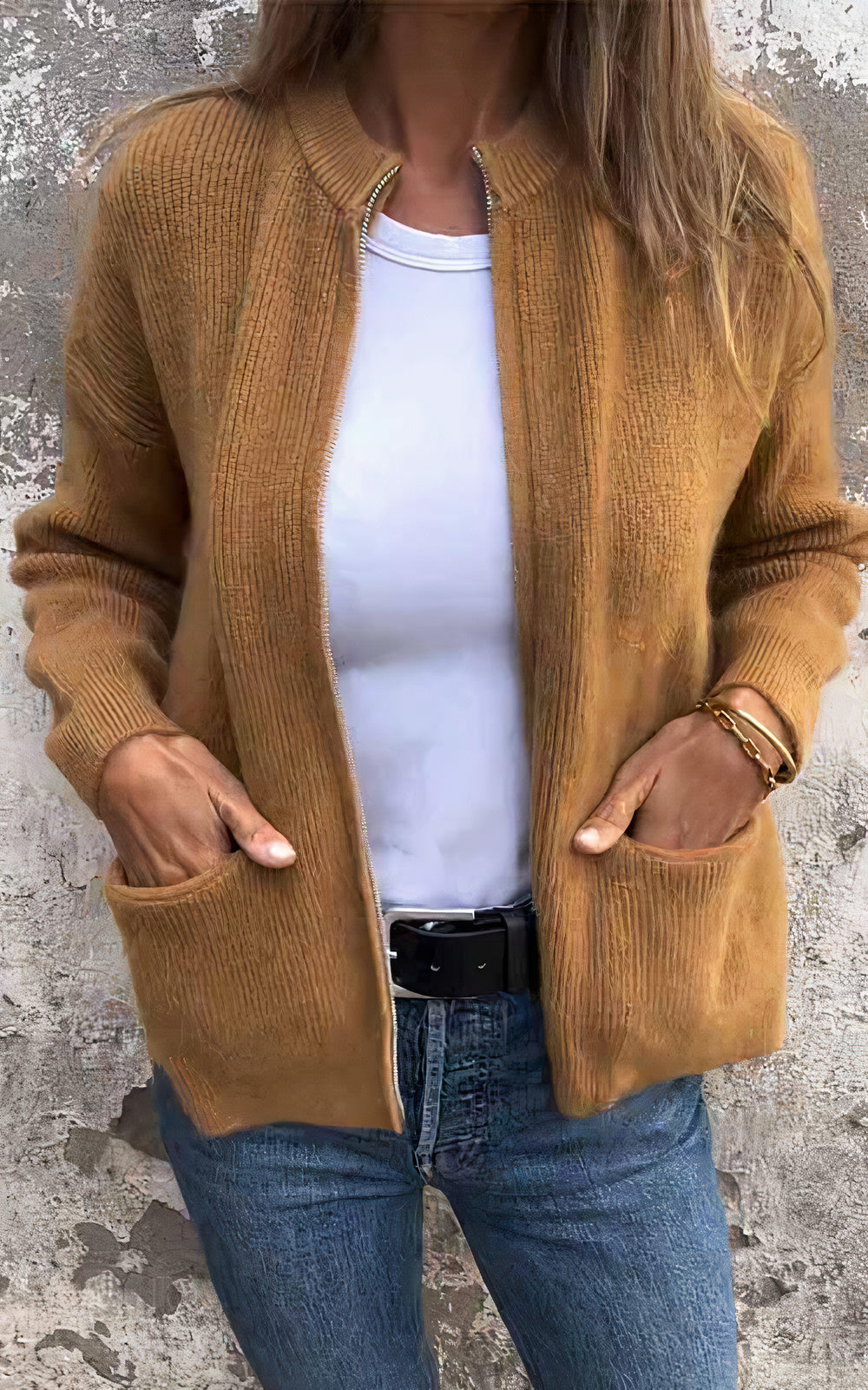 Women's Elegant Zip-Up Cardigan Sweater for Everyday and Office Wear