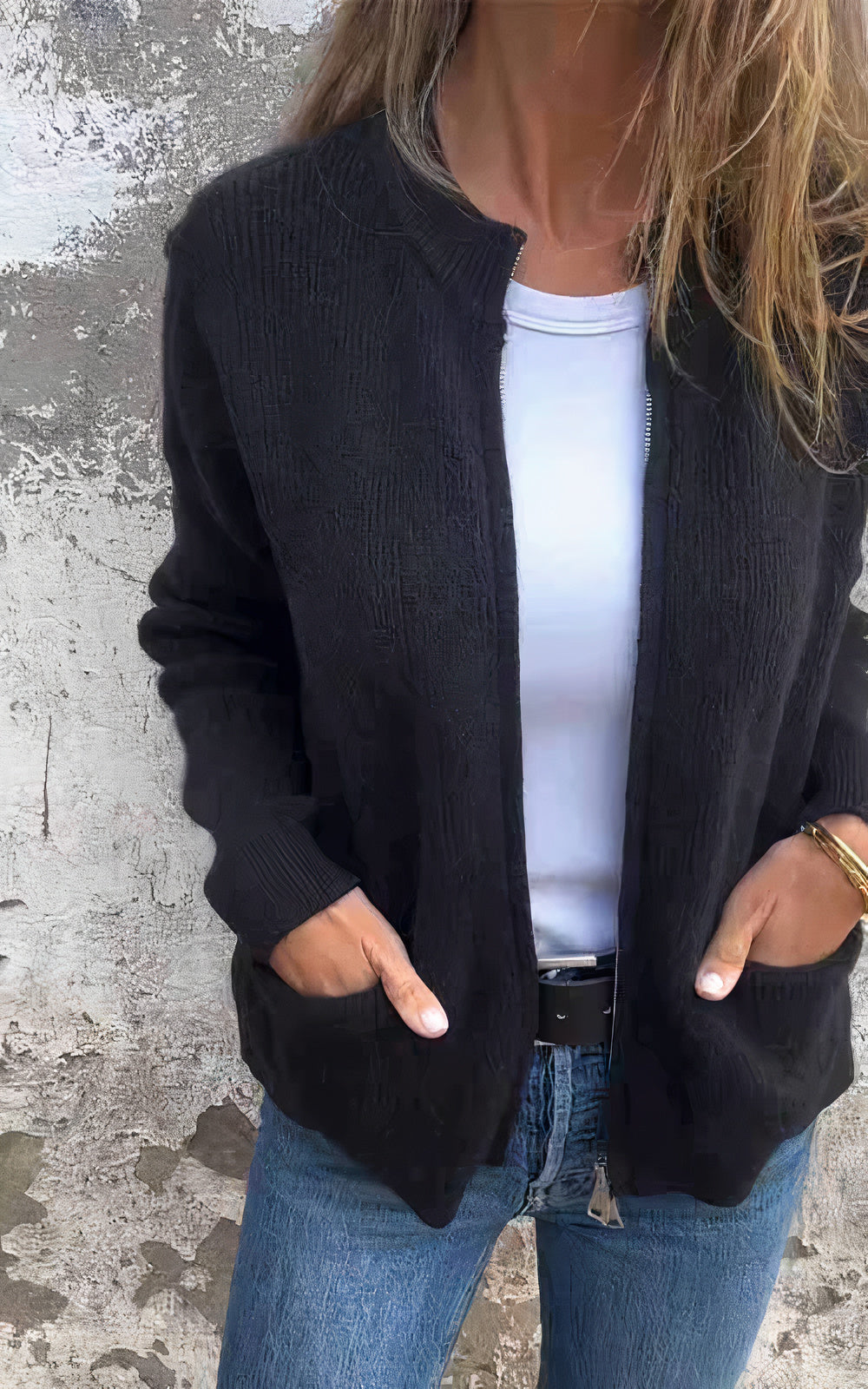 Women's Elegant Zip-Up Cardigan Sweater for Everyday and Office Wear