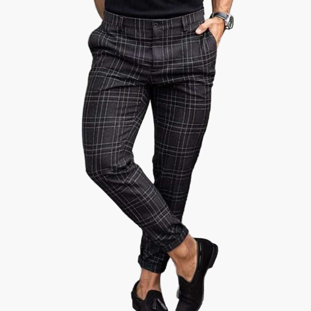 Men's Slim Fit Plaid Chino Pants – Modern Checkered Style for Business and Casual