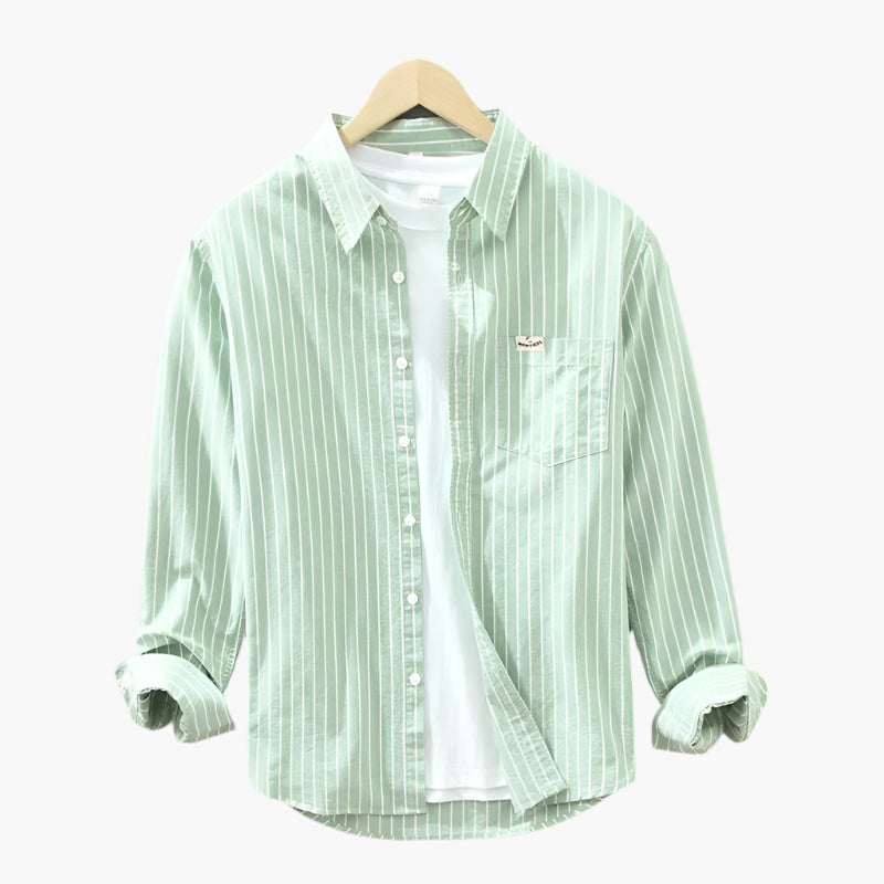 Men's Casual Striped Button-Down Shirt – Classic Relaxed Fit for Everyday and Business