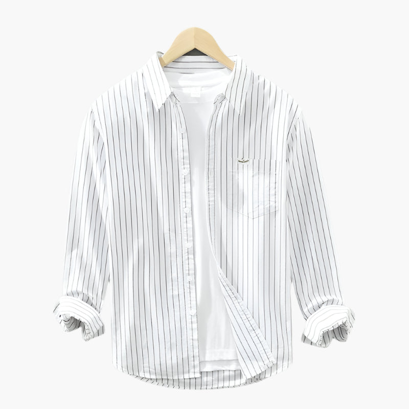 Men's Casual Striped Button-Down Shirt – Classic Relaxed Fit for Everyday and Business