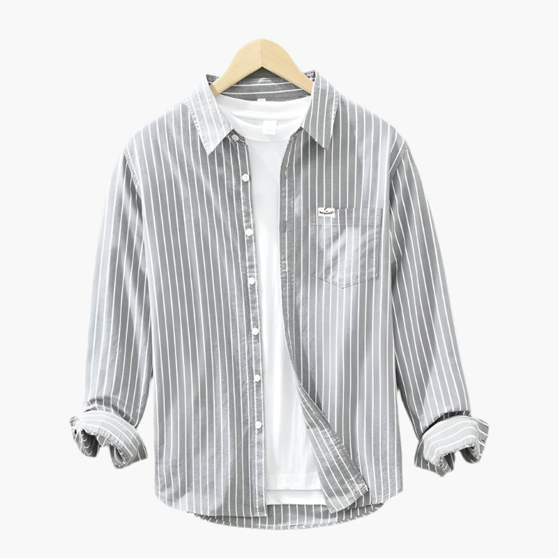 Men's Casual Striped Button-Down Shirt – Classic Relaxed Fit for Everyday and Business