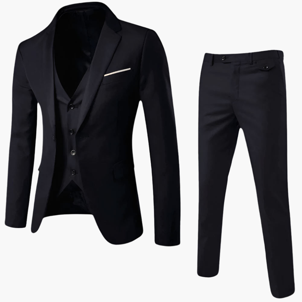 Men's 3-Piece Suit Set with Vest – Classic Formal Slim Fit for Weddings and Business