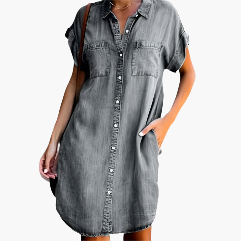 Women's Casual Denim Shirt Dress Button-Down Relaxed Fit for Everyday and Summer