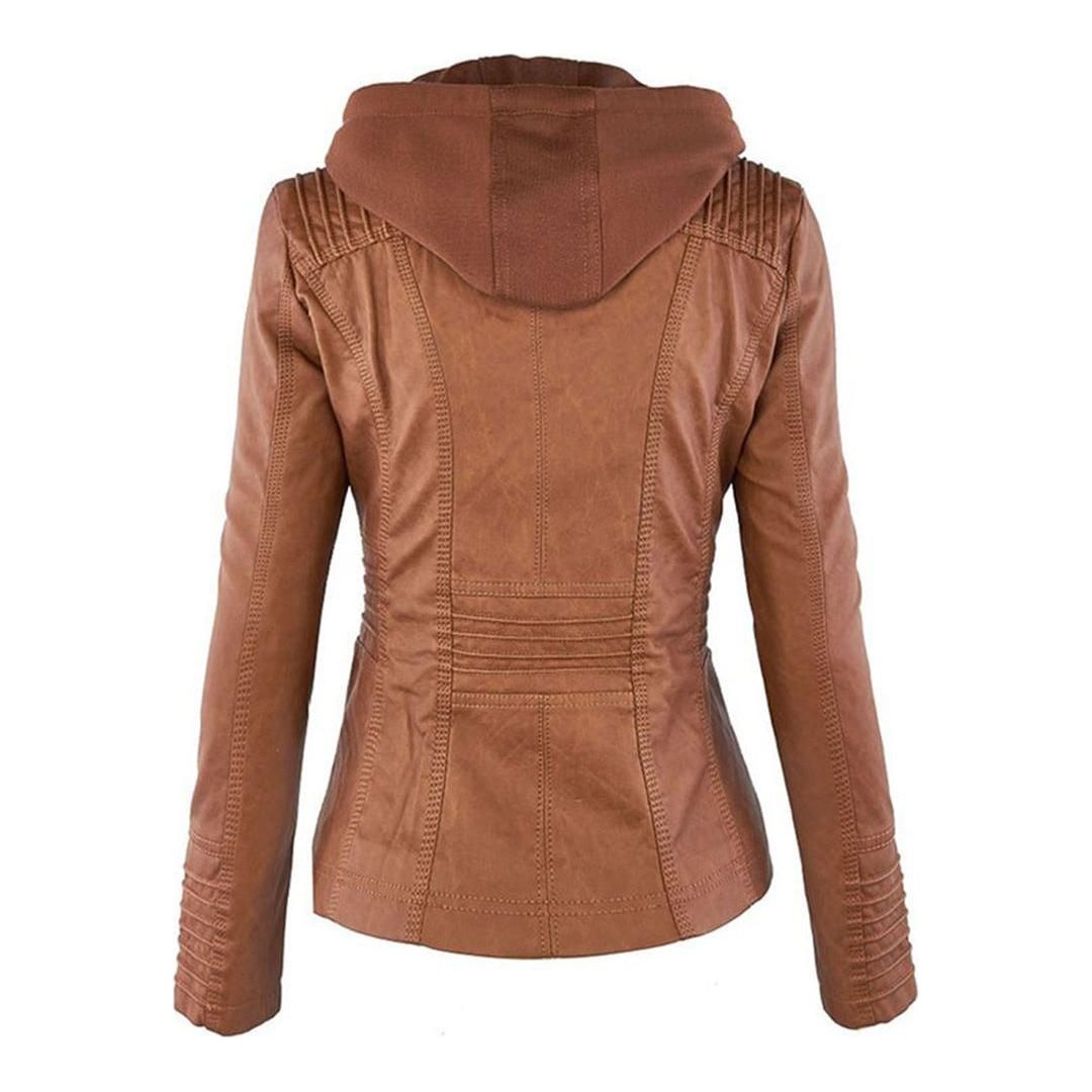 Women's Hooded Biker Jacket Urban Style with Zipper – Fashionable Transitional Outerwear