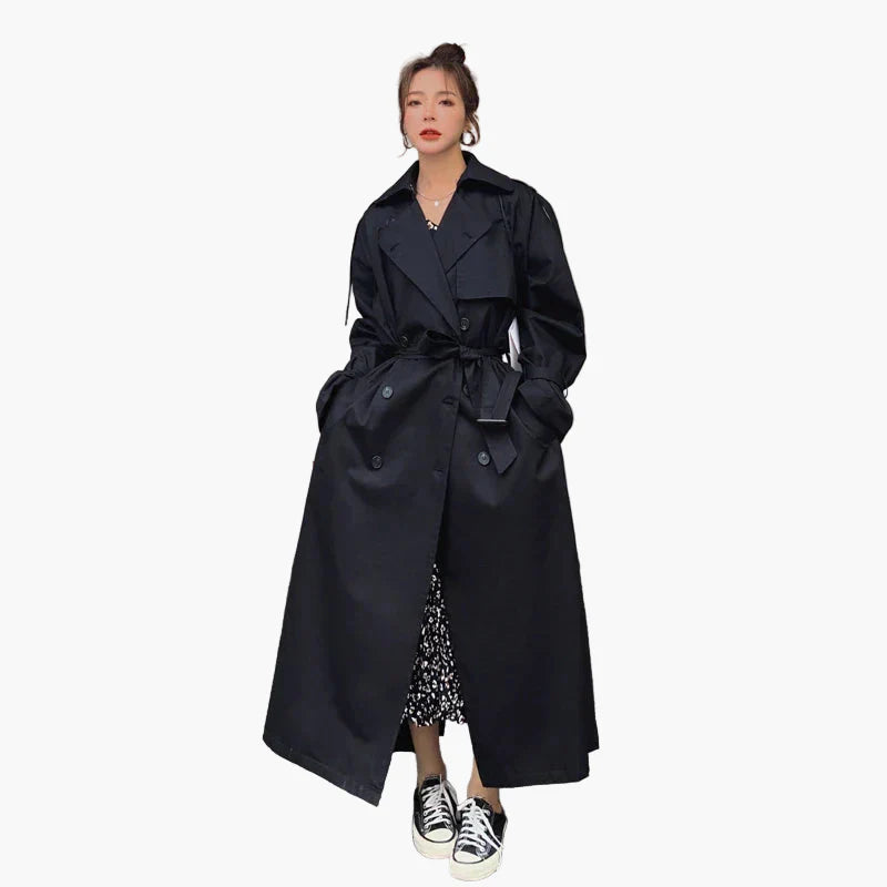 Women's Oversized Long Trench Coat Double-Breasted Urban Style