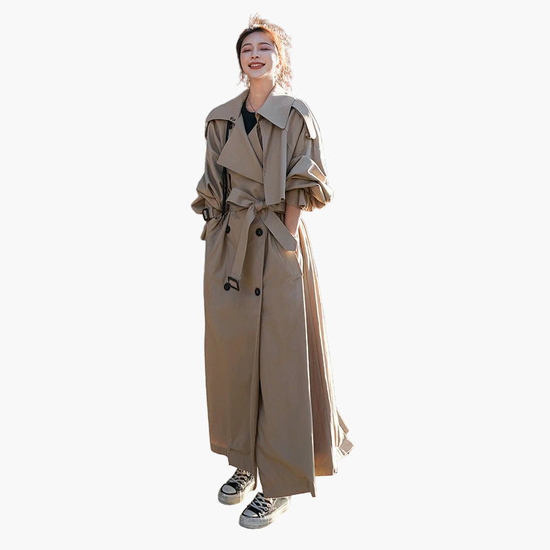 Women's Oversized Long Trench Coat Double-Breasted Urban Style