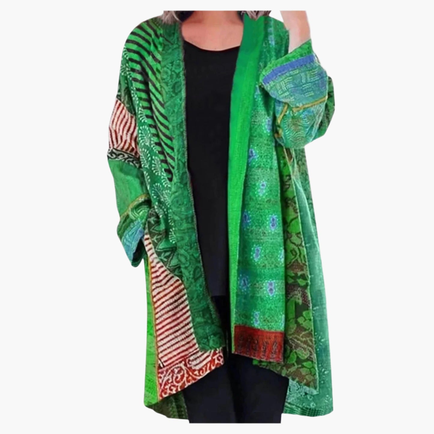 Women's Vintage Boho Kimono Cardigan – Loose Fit Patchwork Open Front Jacket