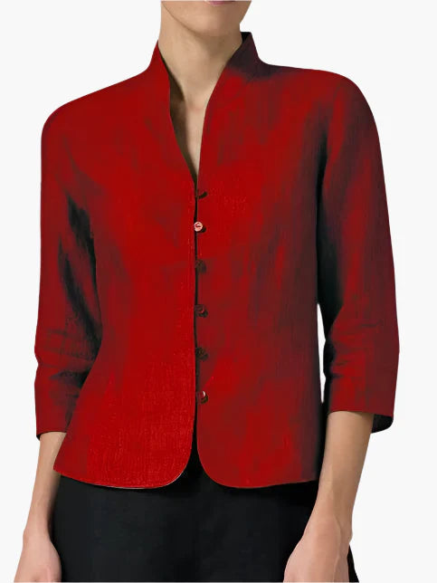 Women's Modern Mandarin Collar Blazer – Elegant 3/4 Sleeve Fitted Jacket for Business and Special Occasions