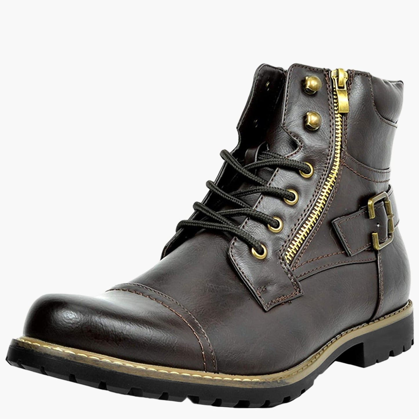 Men's Casual Motorcycle Ankle Boots – Urban Lace-Up Combat Style with Zipper and Buckle