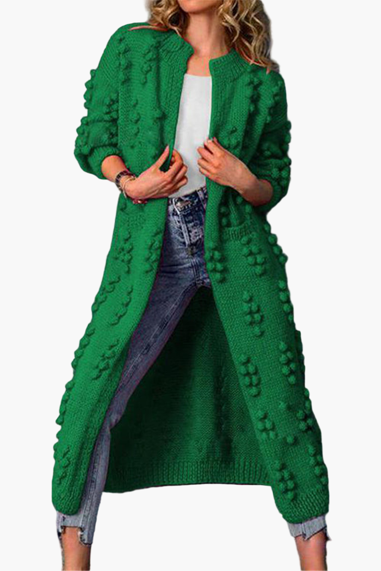 Women's Long Open Front Boho Cardigan with 3D Knit Pattern and Pockets – Casual Chic Layer for Everyday and Office