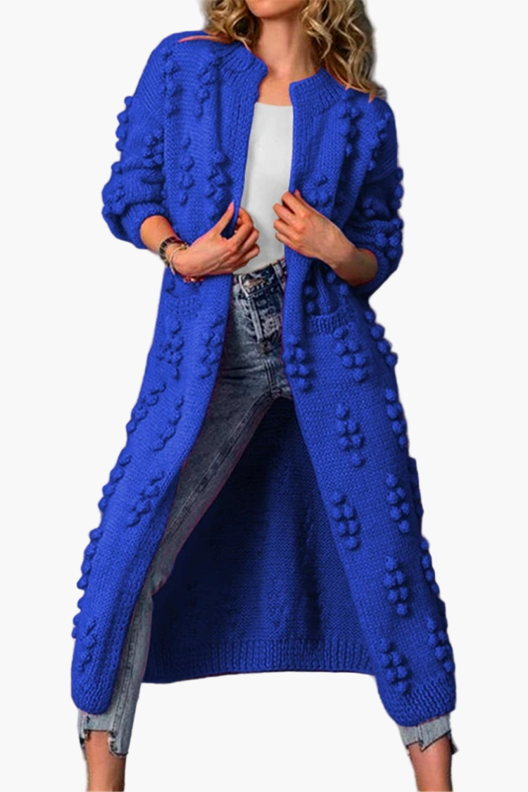 Women's Long Open Front Boho Cardigan with 3D Knit Pattern and Pockets – Casual Chic Layer for Everyday and Office