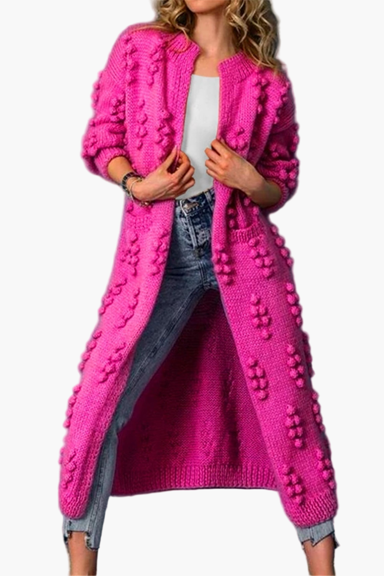 Women's Long Open Front Boho Cardigan with 3D Knit Pattern and Pockets – Casual Chic Layer for Everyday and Office