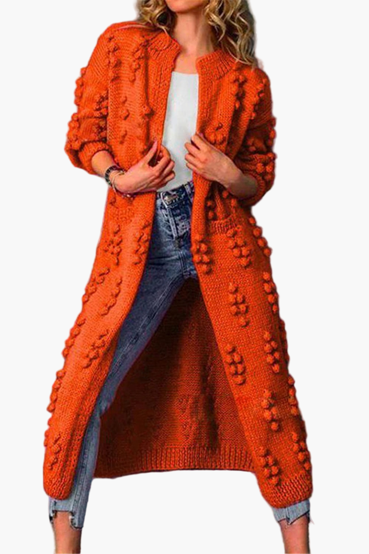 Women's Long Open Front Boho Cardigan with 3D Knit Pattern and Pockets – Casual Chic Layer for Everyday and Office