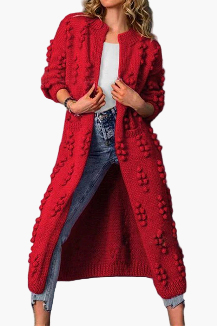 Women's Long Open Front Boho Cardigan with 3D Knit Pattern and Pockets – Casual Chic Layer for Everyday and Office