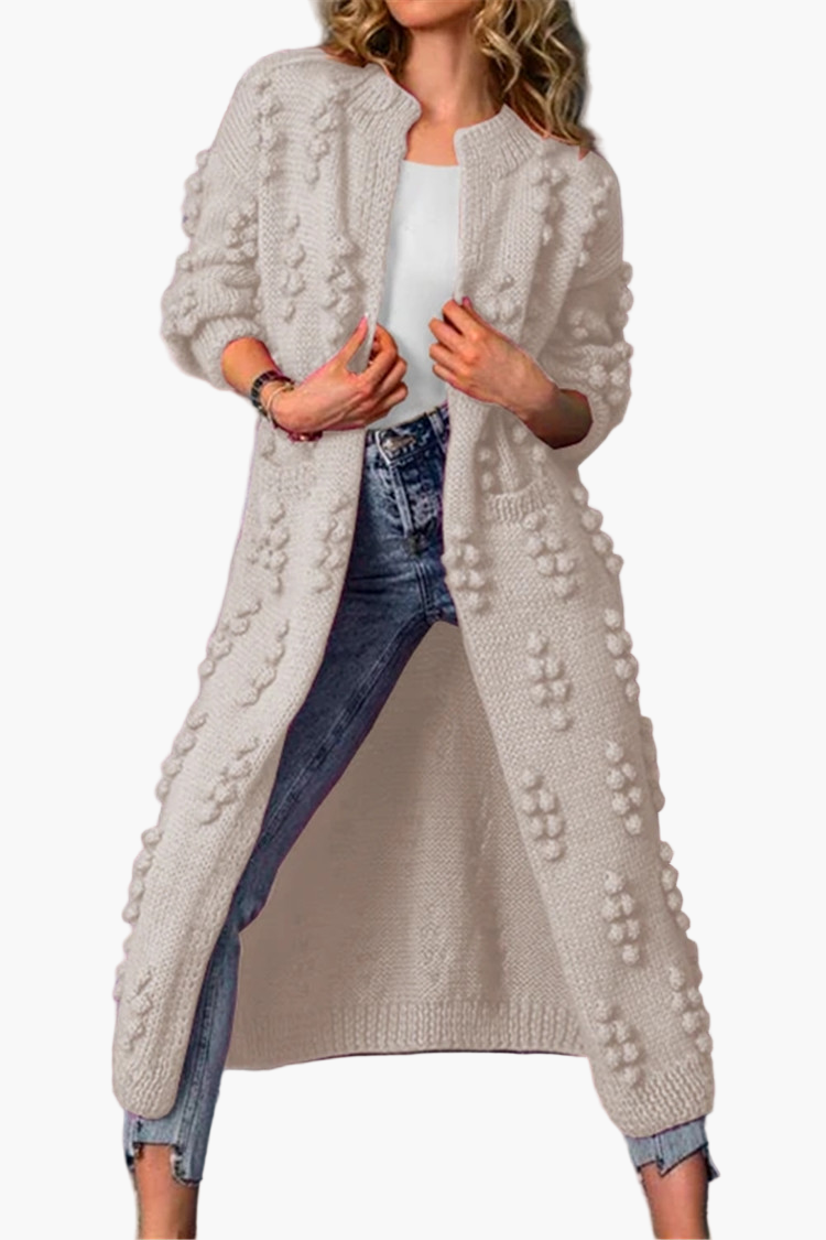 Women's Long Open Front Boho Cardigan with 3D Knit Pattern and Pockets – Casual Chic Layer for Everyday and Office