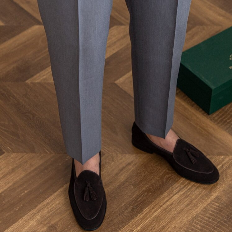 Men's High-Waisted Pleated Formal Trousers with Adjustable Side Buckle - Tailored Business and Occasion Pants