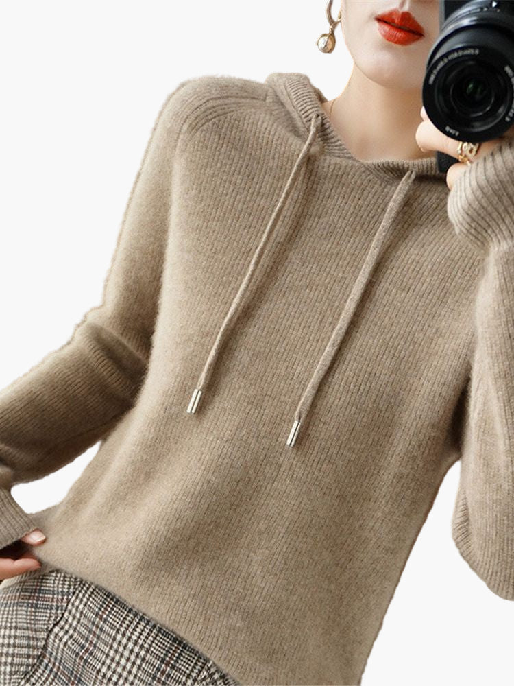 Women's Classic Ribbed Knit Hoodie Pullover – Casual and Office Wear