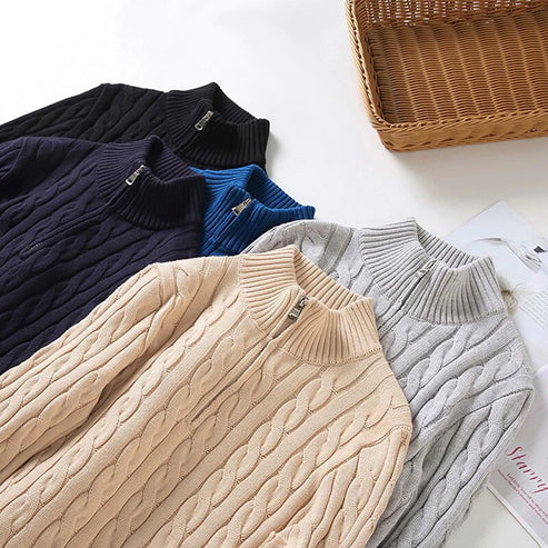 Men's Classic Cable Knit Quarter Zip Sweater – Old Money Style