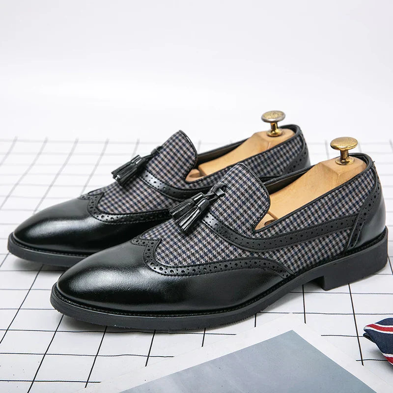 Men's Classic Vintage Brogue Tassel Loafers Elegant Dress Shoes