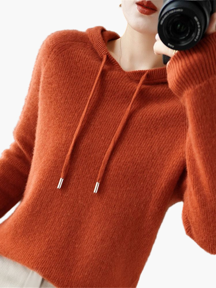Women's Classic Ribbed Knit Hoodie Pullover – Casual and Office Wear