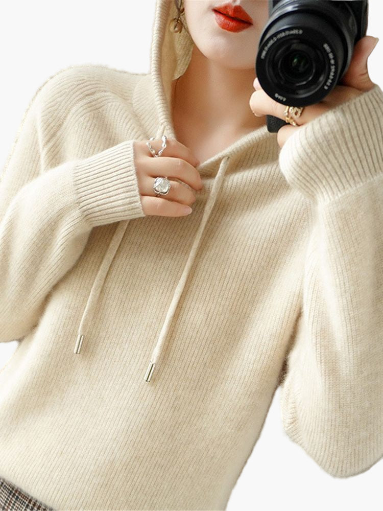 Women's Classic Ribbed Knit Hoodie Pullover – Casual and Office Wear