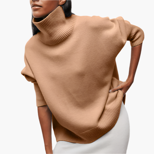 Women's Elegant Oversized Turtleneck Sweater with Voluminous Sleeves – Modern Style for Versatile Wear
