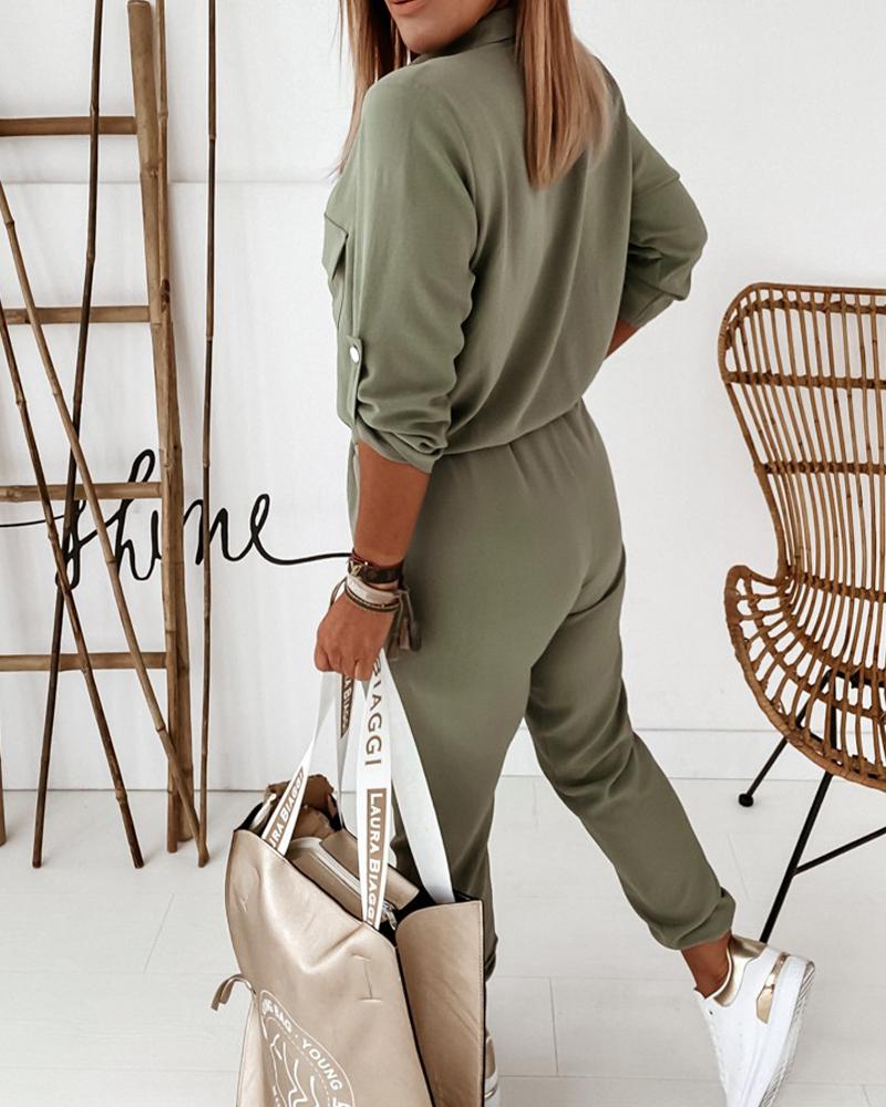 Women's Utility Jumpsuit with Pockets and Elastic Waist - Modern Casual Style