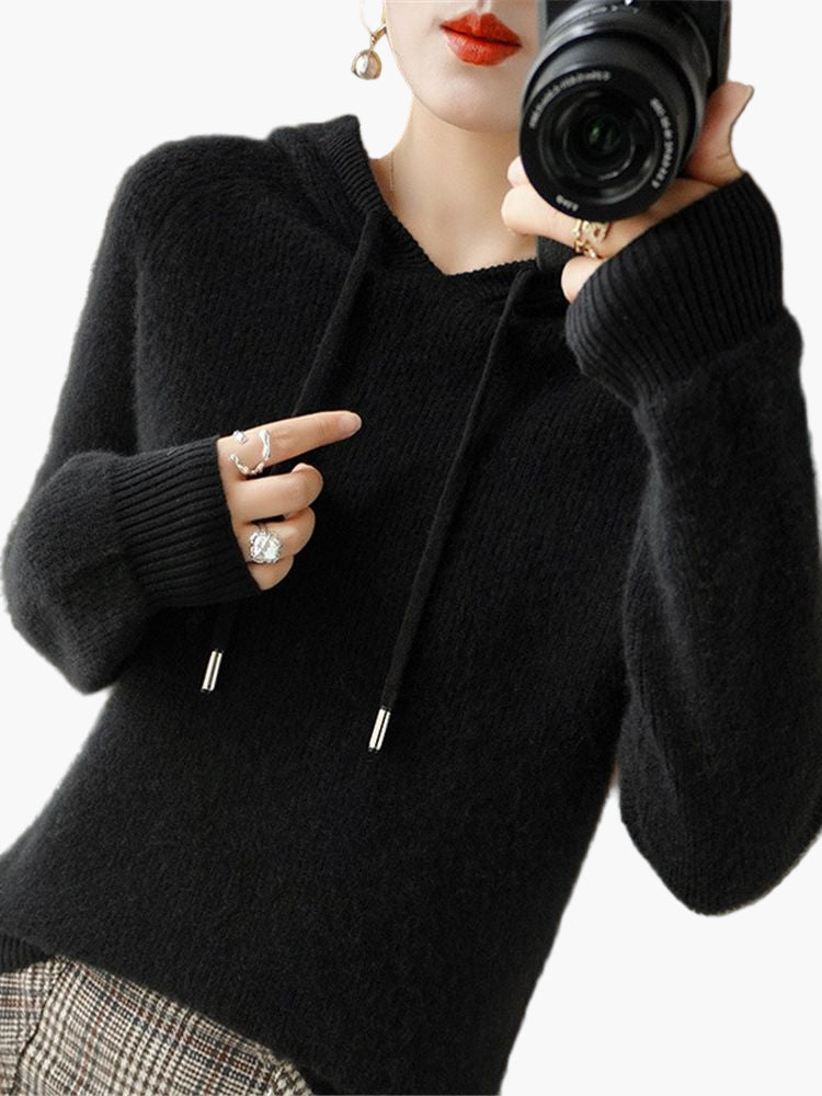 Women's Classic Ribbed Knit Hoodie Pullover – Casual and Office Wear