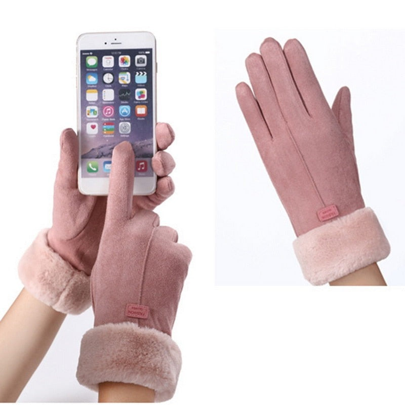 Women's Furry Winter Gloves with Touchscreen Function and Waterproof Design - Elegant Warm Outdoor Style