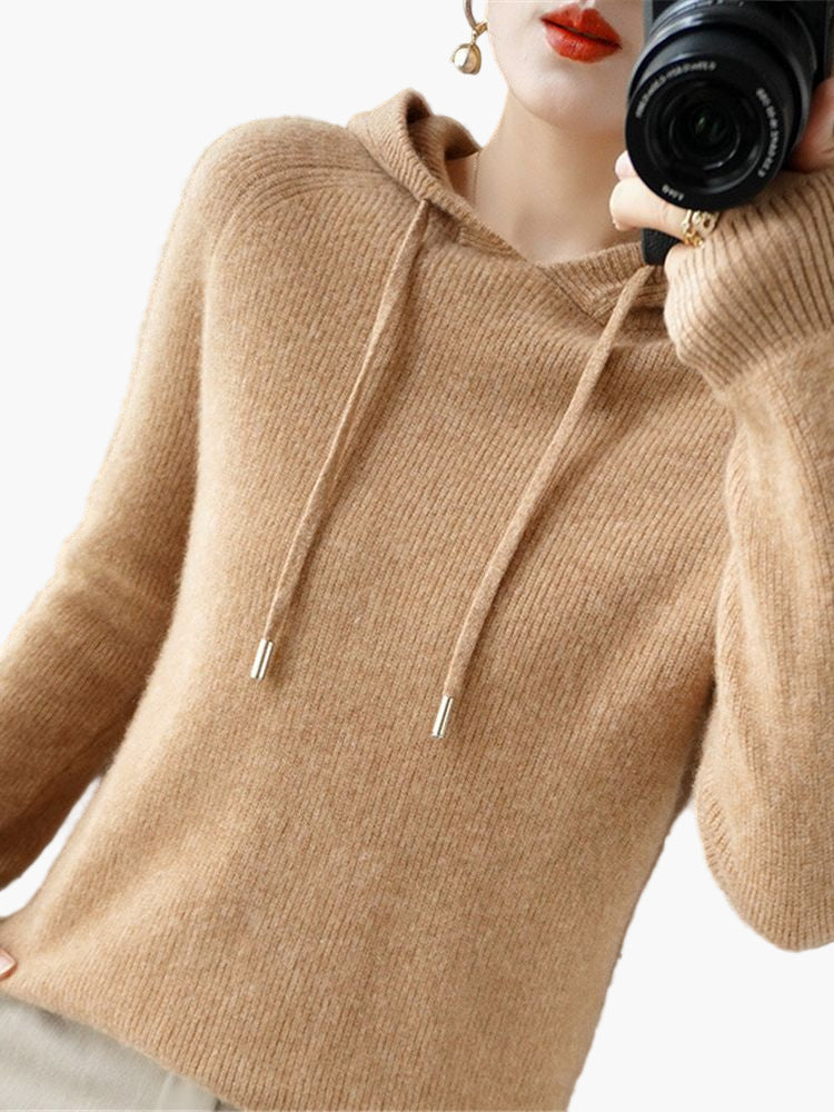 Women's Classic Ribbed Knit Hoodie Pullover – Casual and Office Wear