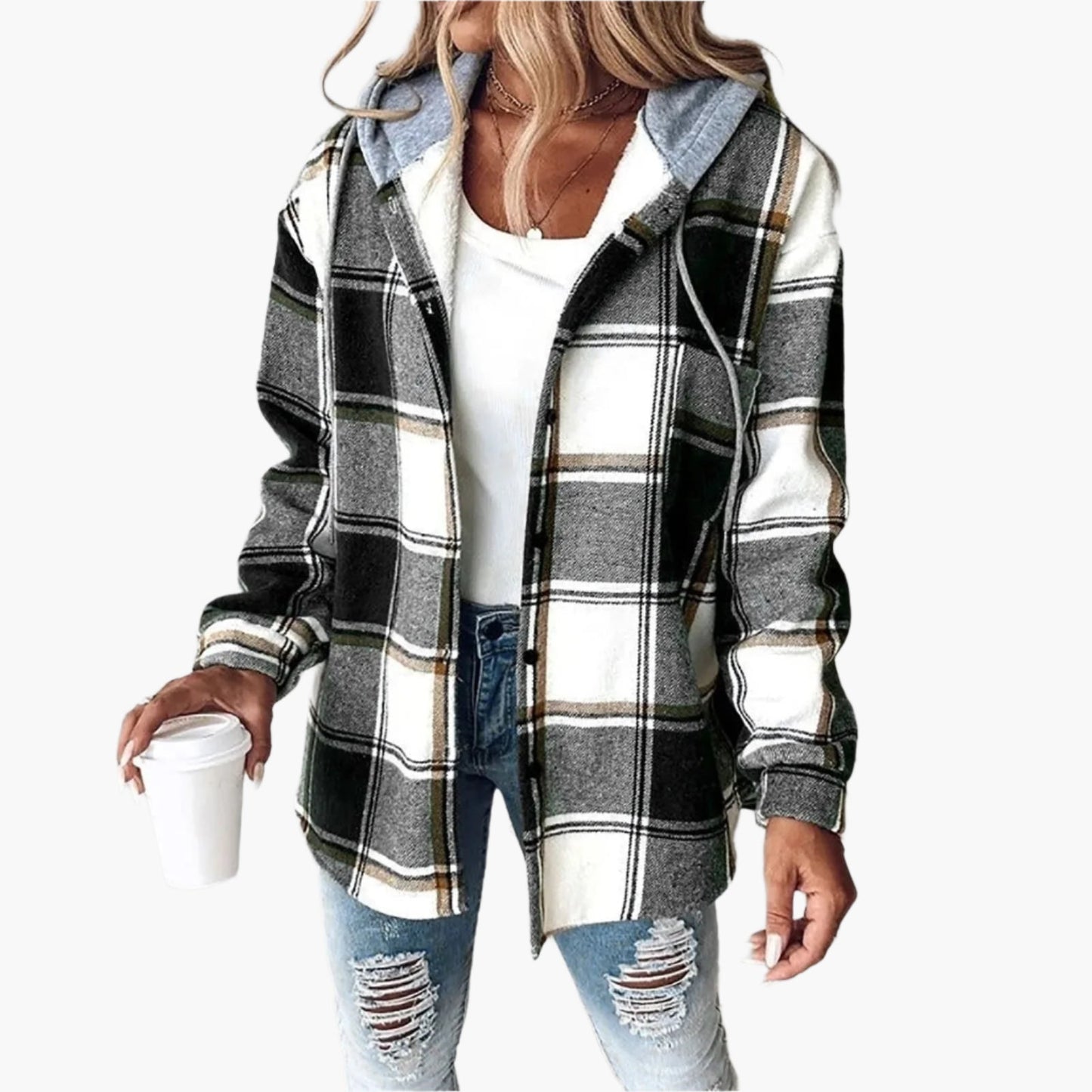Women's Plaid Hooded Casual Button-Up Jacket - Trendy Layered Street Style