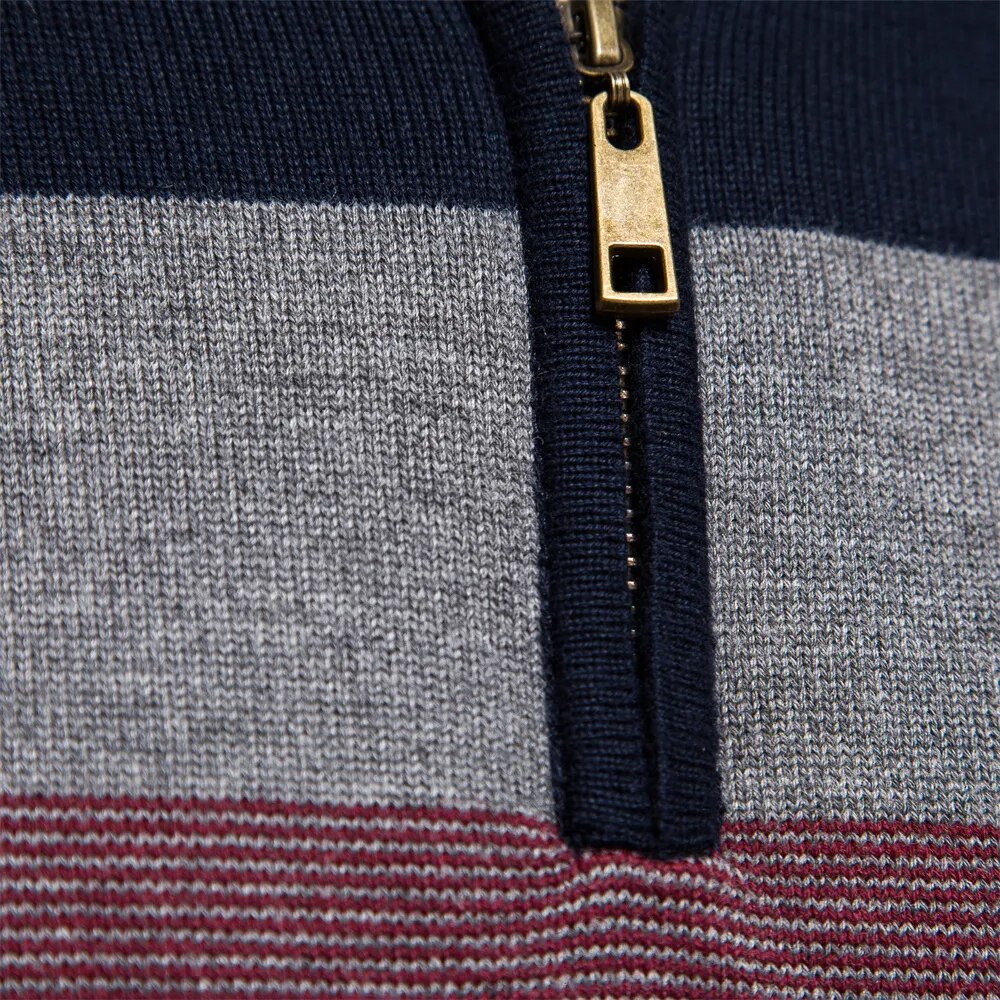 Men's Quarter-Zip Striped Sweater – Modern Slim Fit Pullover for Office, Casual, and Special Occasions